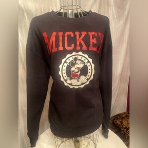 Disney Mickey Mouse, Black and Red Crewneck Sweatshirt w Mickey Graphic, Large